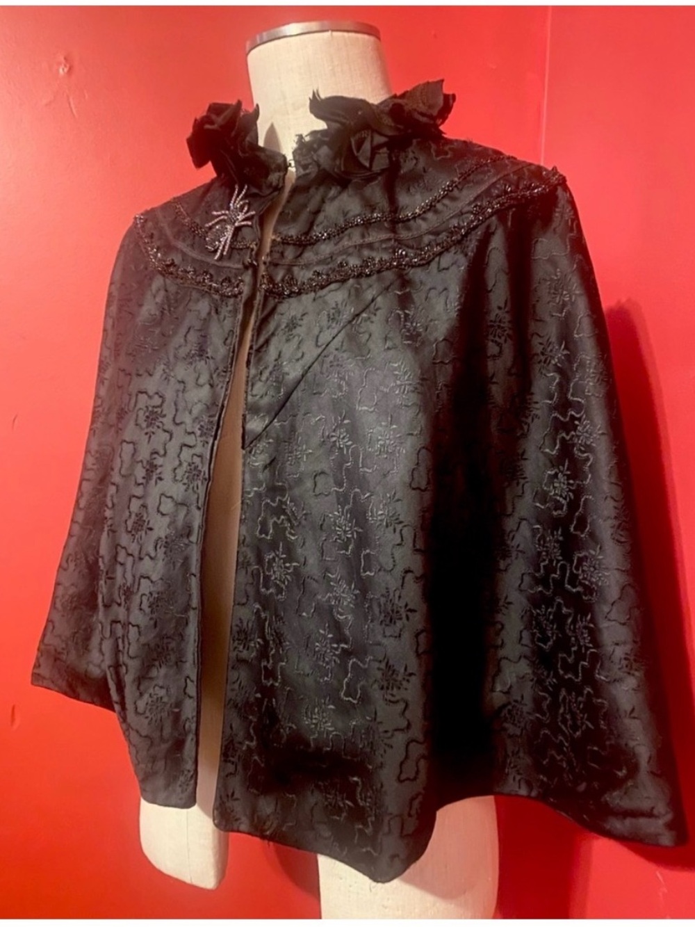 Black Victorian-Style Brocade Cape Jacket